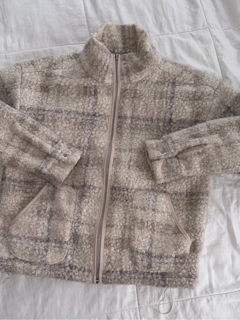 Workshop Republic Clothing Plaid Teddy Zip Jacket